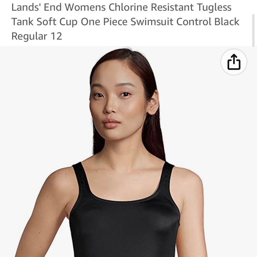 Lands End Womens Chlorine Resist Tugless Tank Soft Cup 1-Piece Swimsuit Control